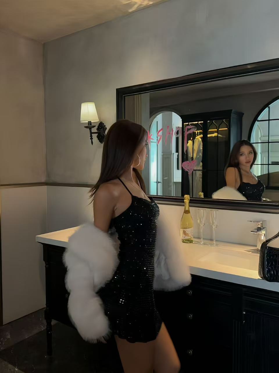 Black Sparkle Halter Mini Dress