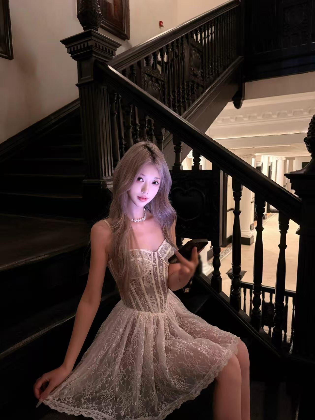 Ivory Lace Corset Midi Dress