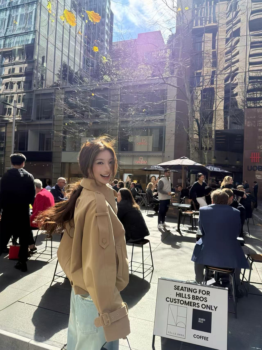 Double-Breasted Stand-Collar Cropped Trench Jacket