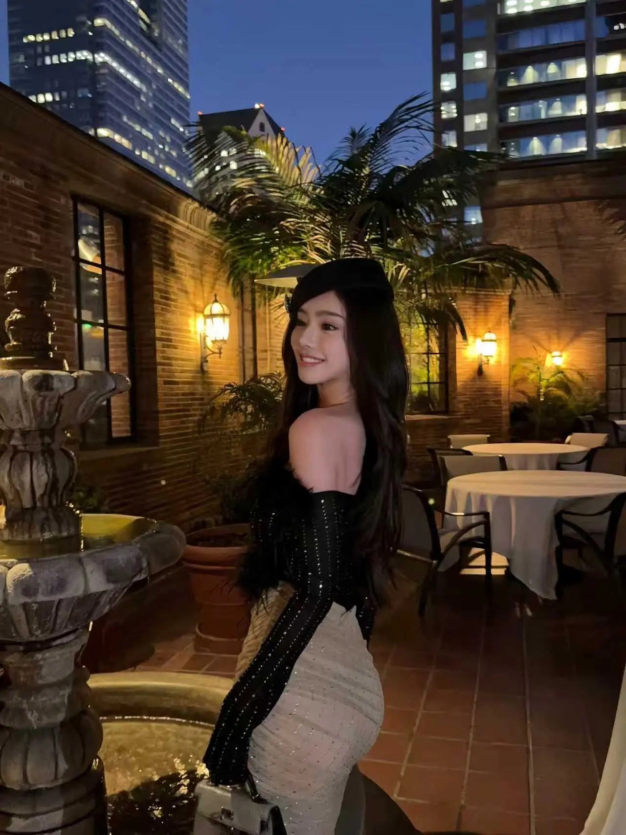 Feather-Trim Off-Shoulder Rhinestone Dress - Velanocta