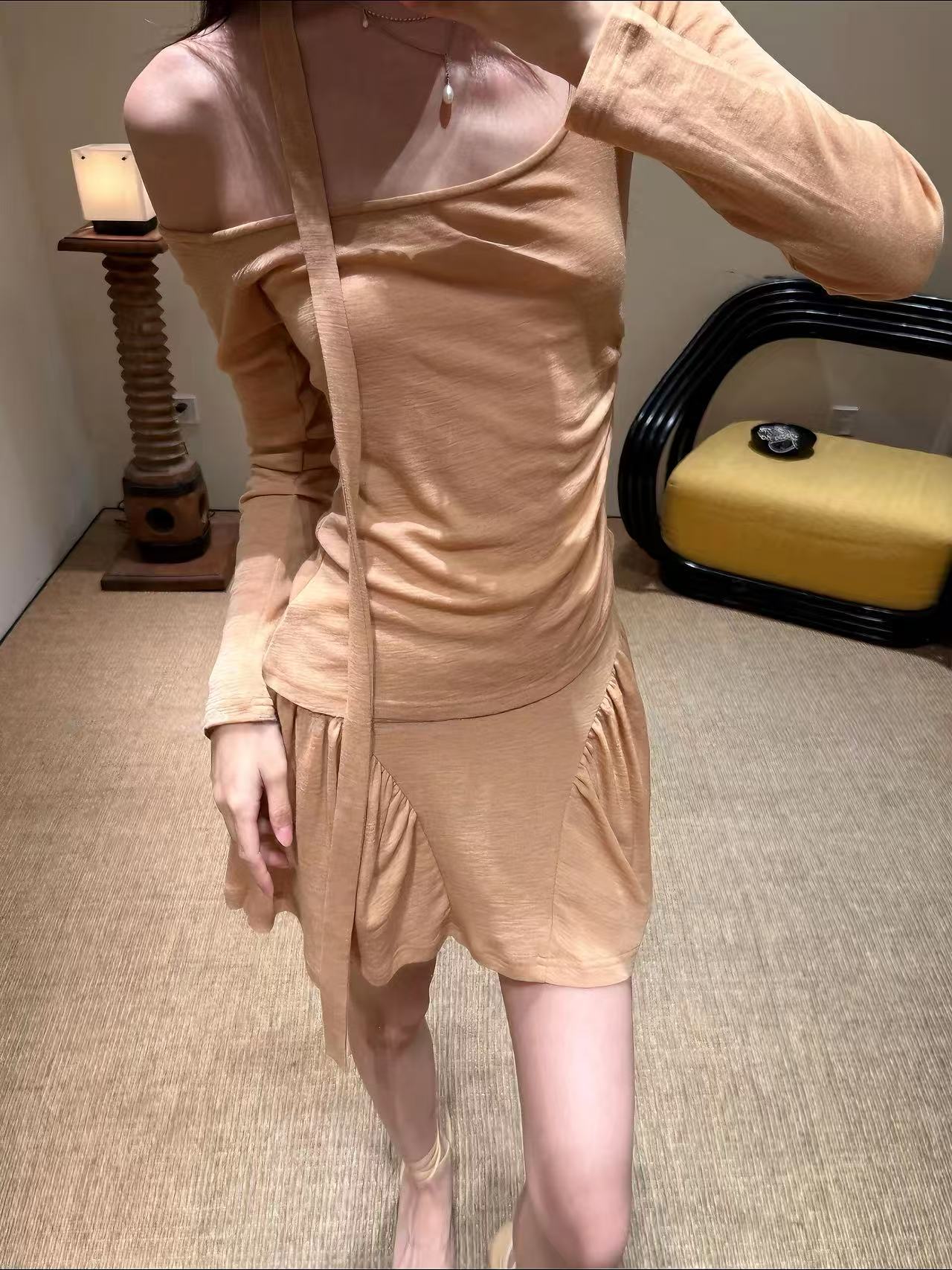 Asymmetric Off-Shoulder Knit Set