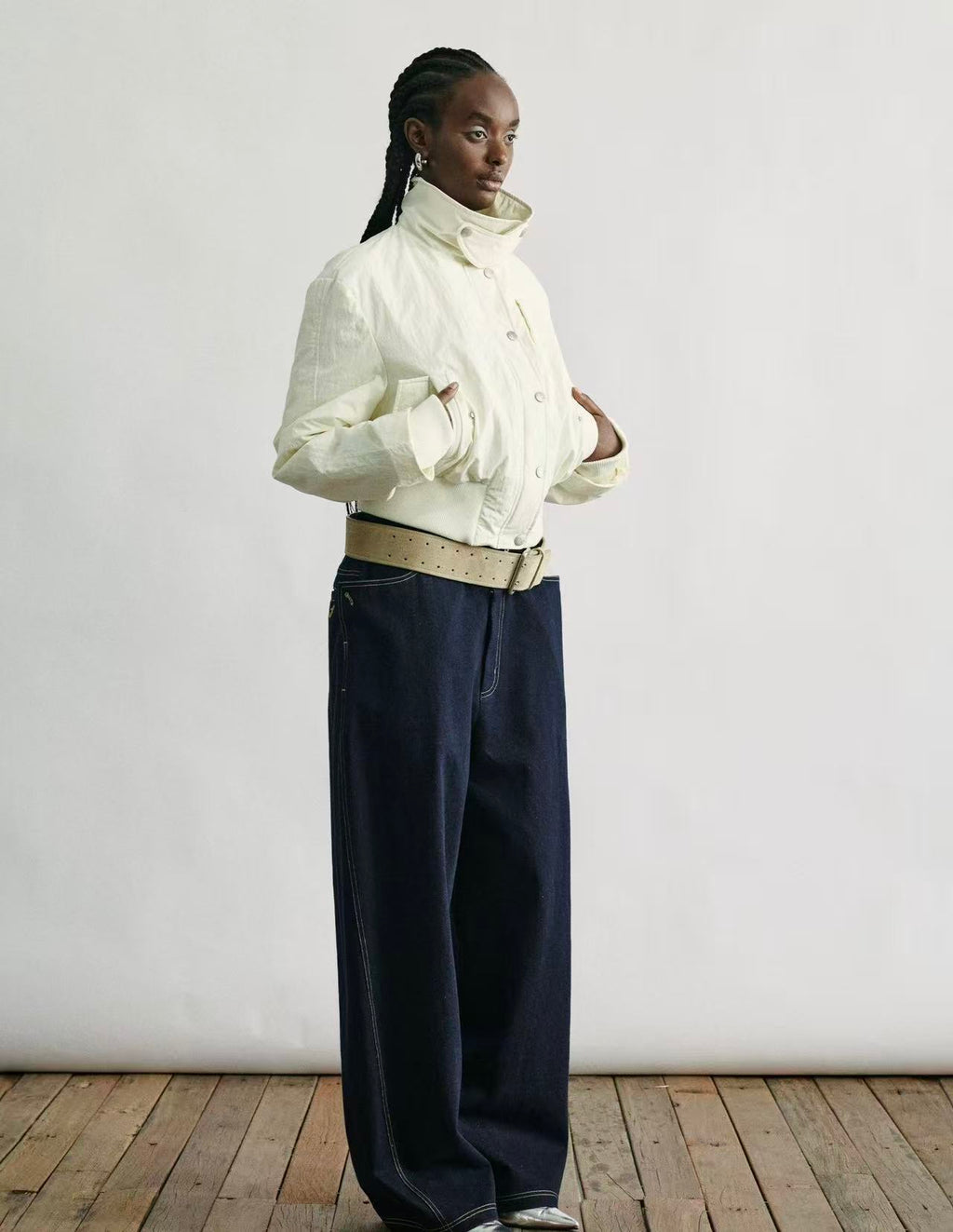 Stand-Collar Cinched Puffer Jacket