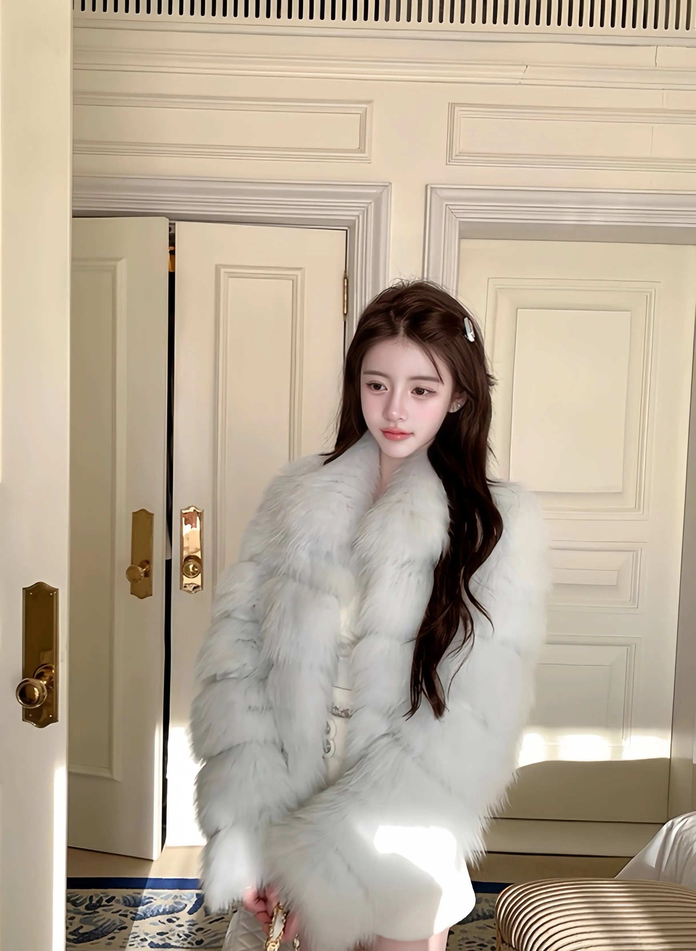 Fox Fur Coat Oversized Lapel Style - Velanocta