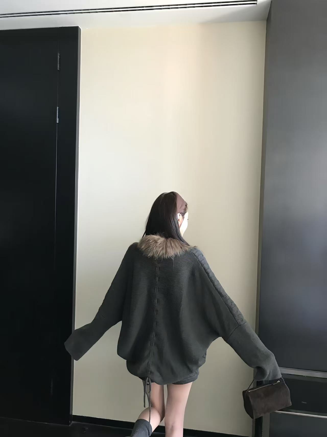 Merino Wool Coat with Oversized Mink-Feel Collar