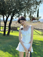 White Lace Trim Sweetheart Tank Top