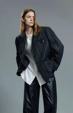 Oversized Wool-Texture Pinstripe Jacket