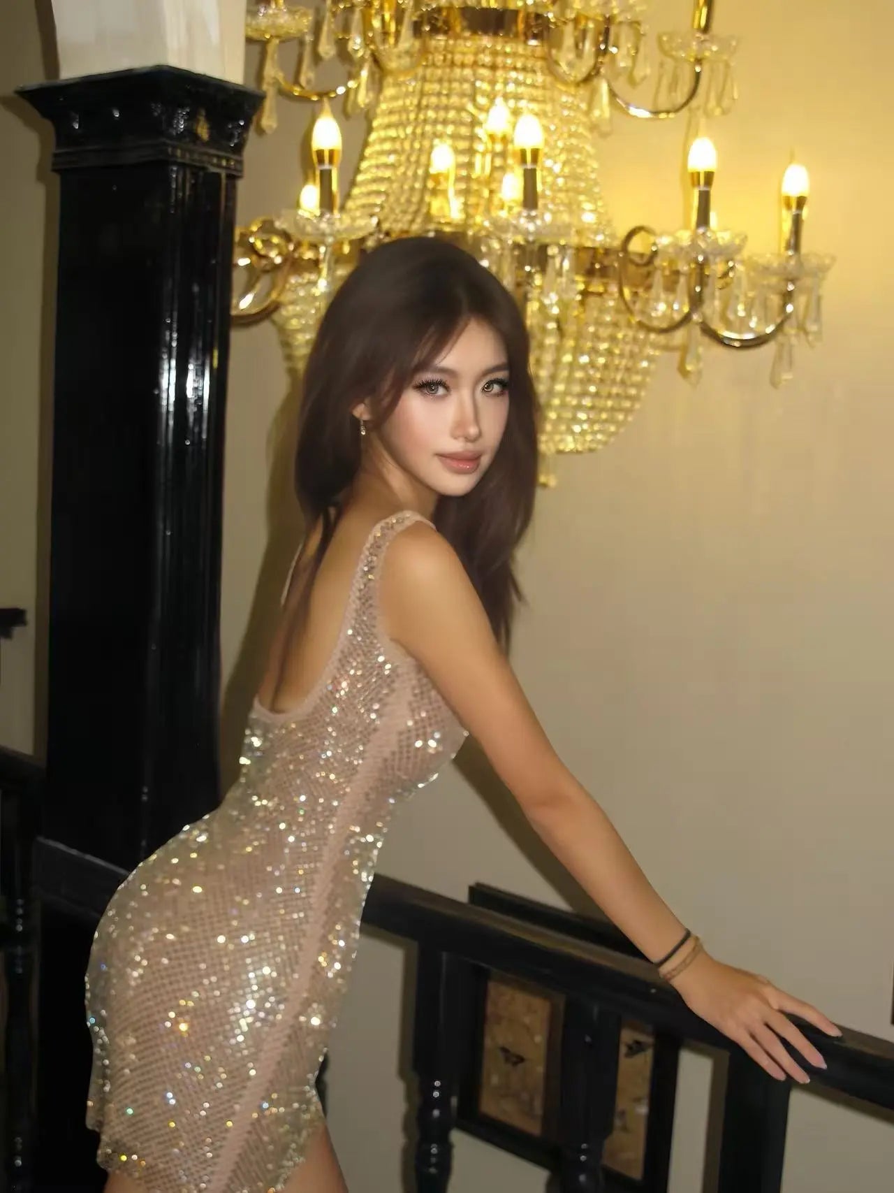 Champagne Sequin Mini Dress - Velanocta