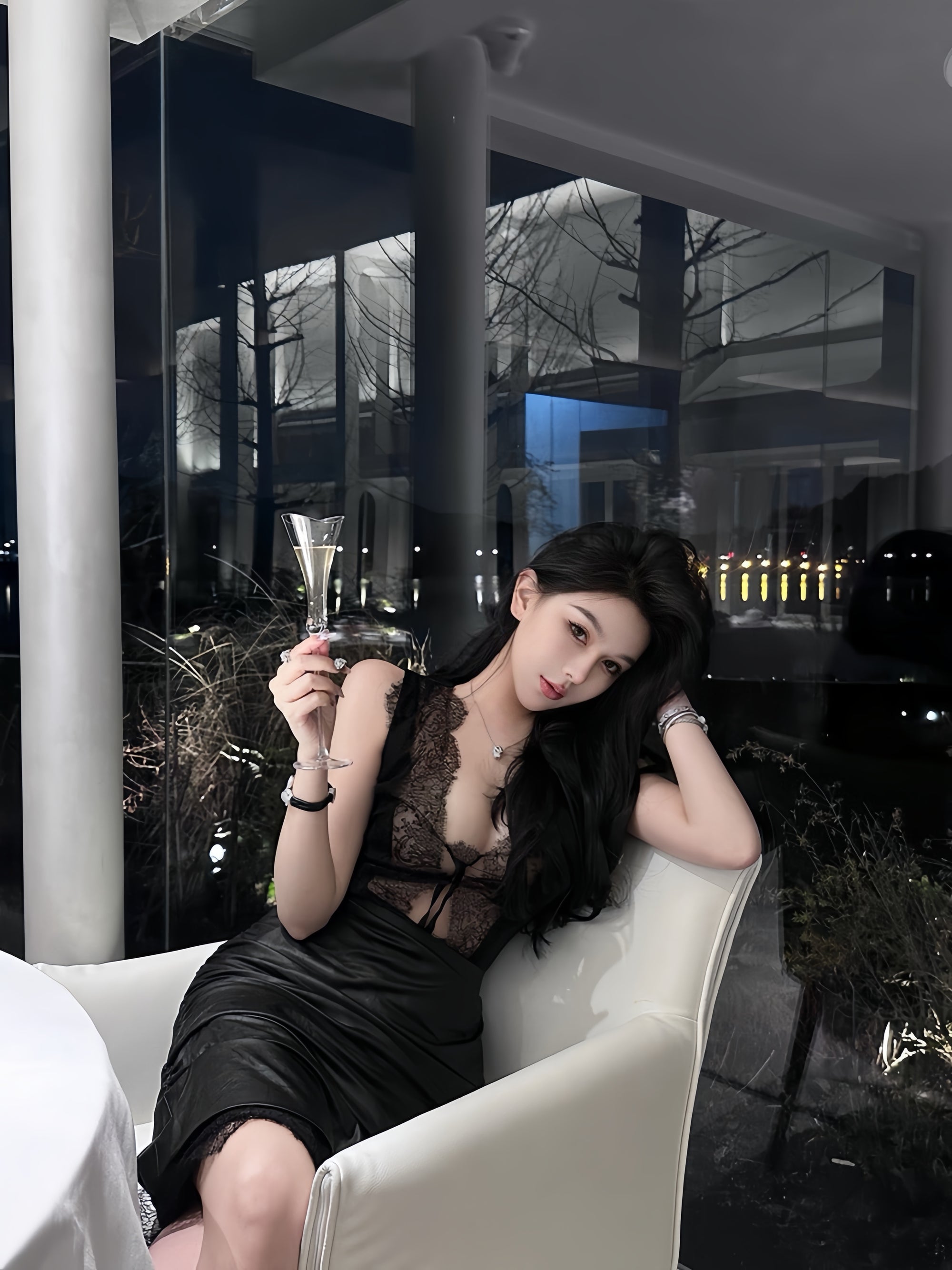 Lace Jacquard Fitted Vest Shirt