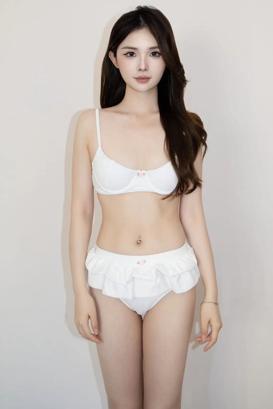 Snow Petal Ruffle Bikini Set