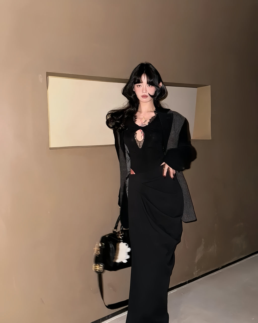 Lace Cut-Out Knot Bodysuit Top