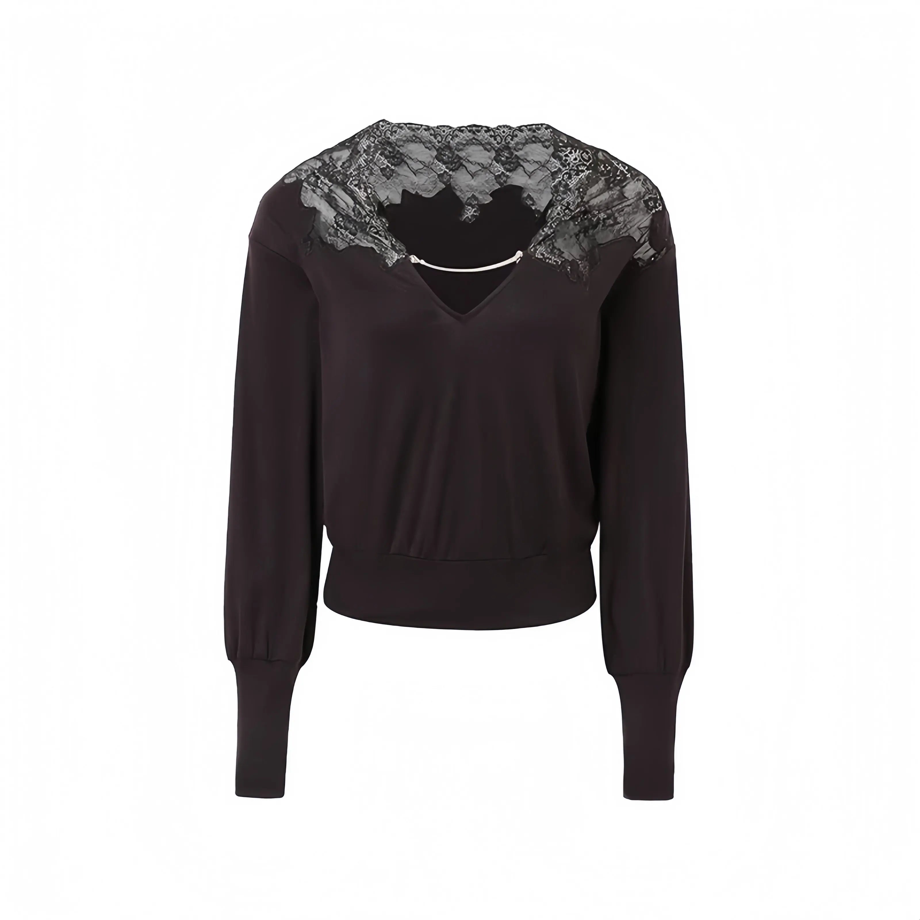 Lace Trim Reversible Knit Top and Maxi Skirt Set - Velanocta