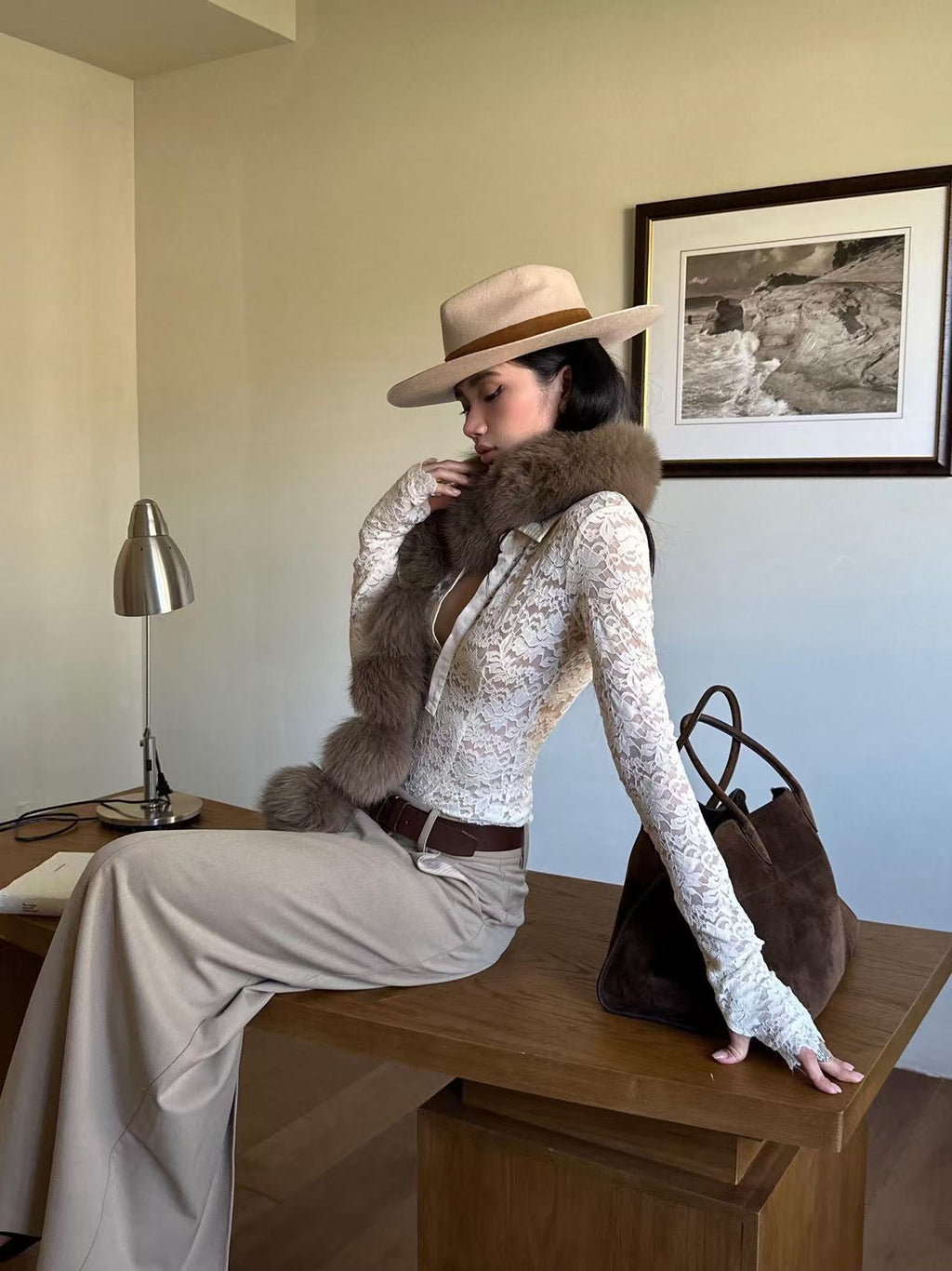 Lace V-Neck Fitted Top