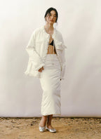 Ruffled V-Neck Quilted Cardigan Jacket