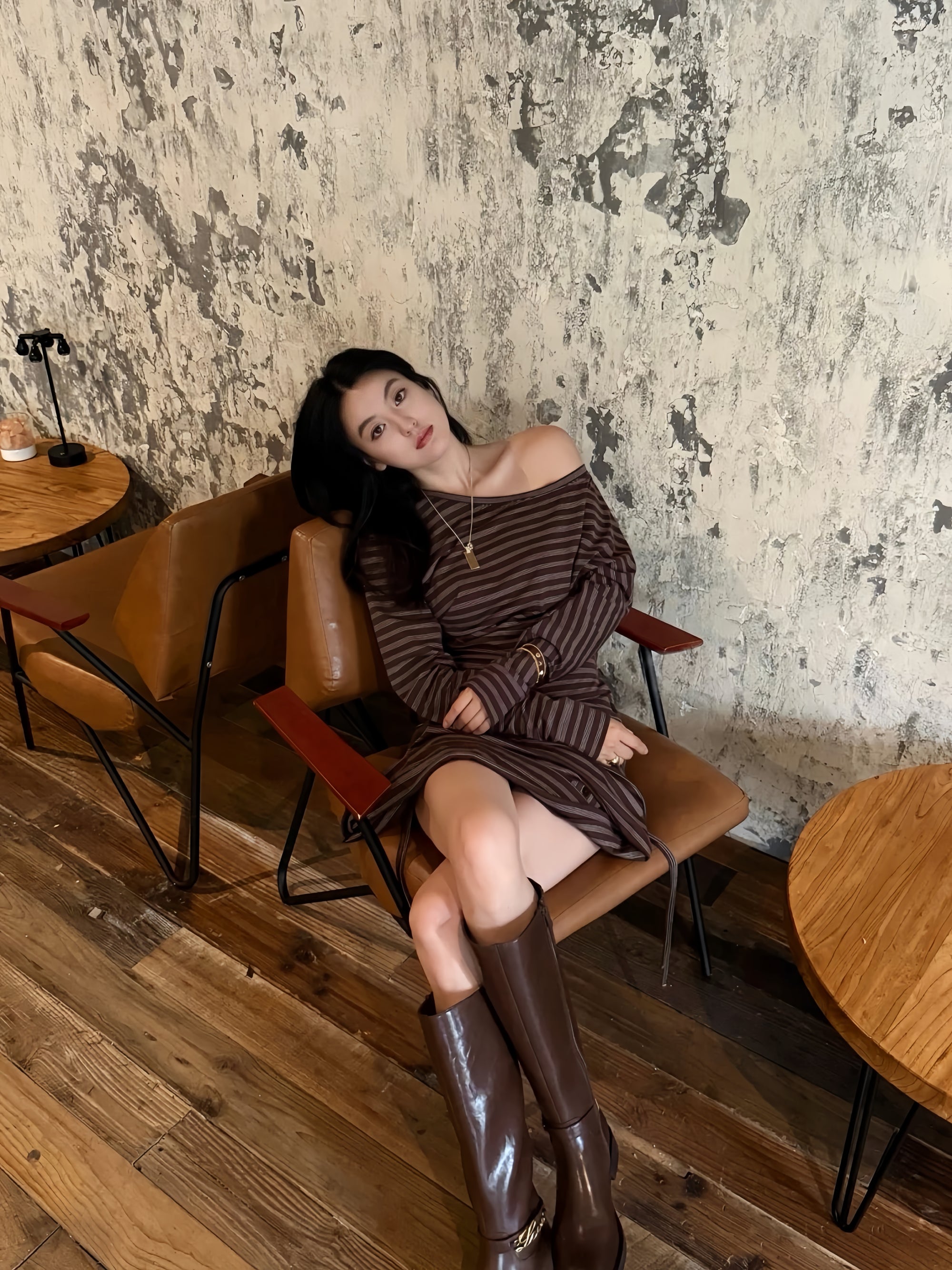 Striped Asymmetrical Shoulder Top & Wrap Shorts Set