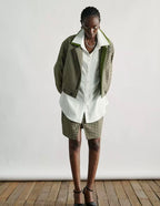 Cropped Houndstooth Jacket with Contrast Faux-Leather Collar