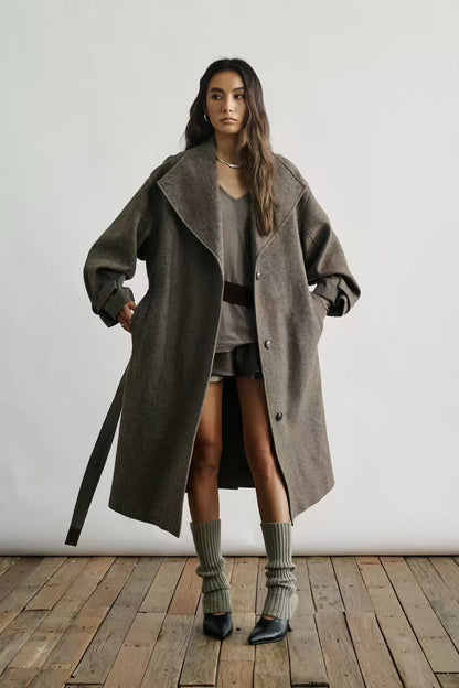 Structured Wool Lapel Long Coat