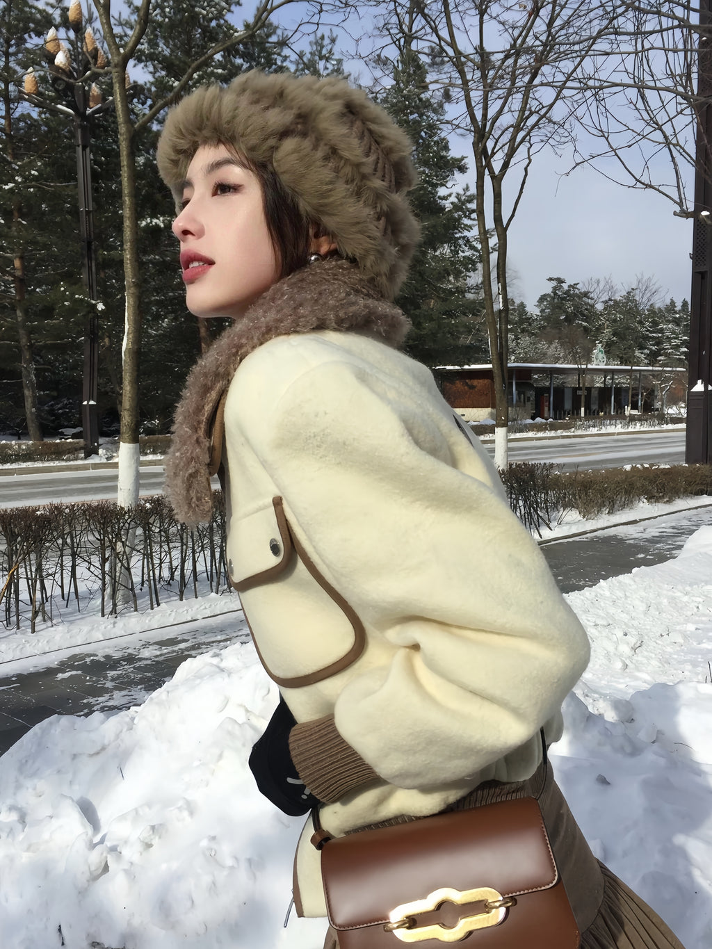 Faux Fur Collar Cropped Jacket