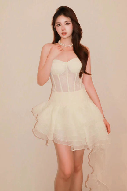 Cream Lace-Up Corset Maxi Dress