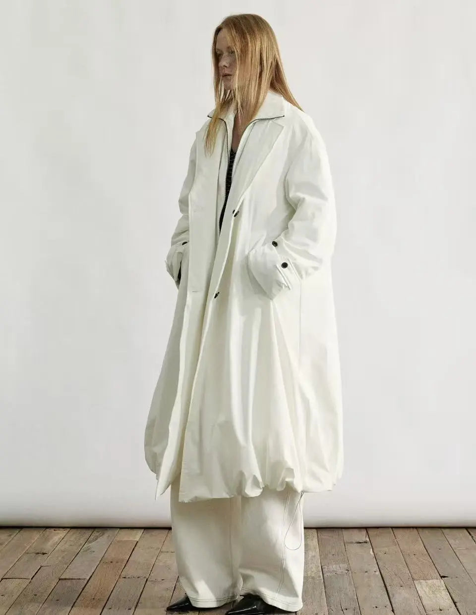 Faux-Layered Long Down Coat - Velanocta