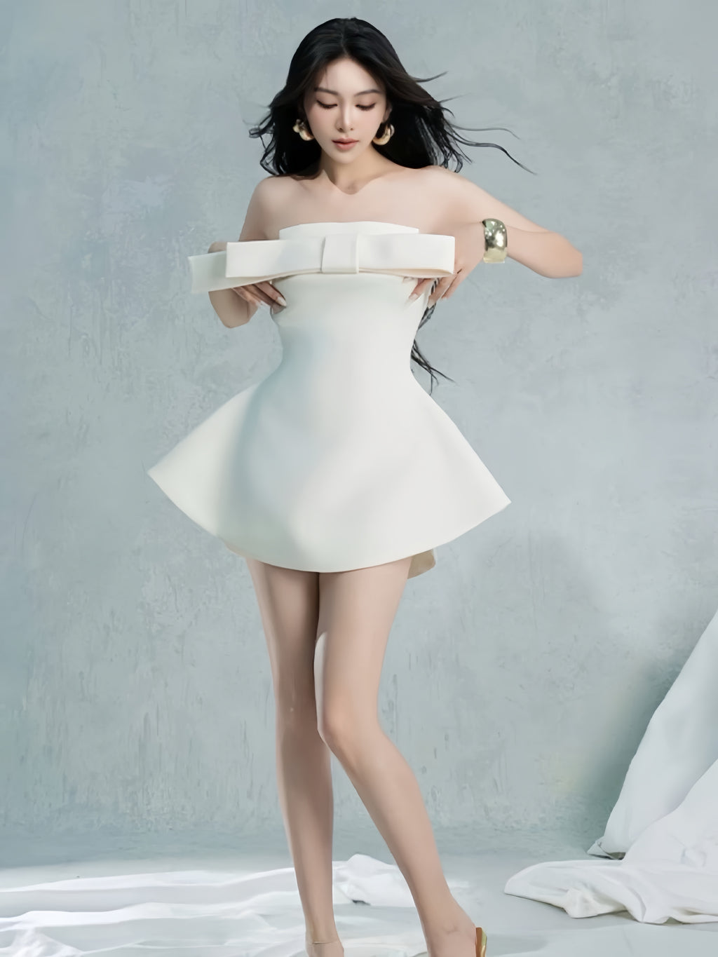 Bow-Detail Sculpted Mini Dress