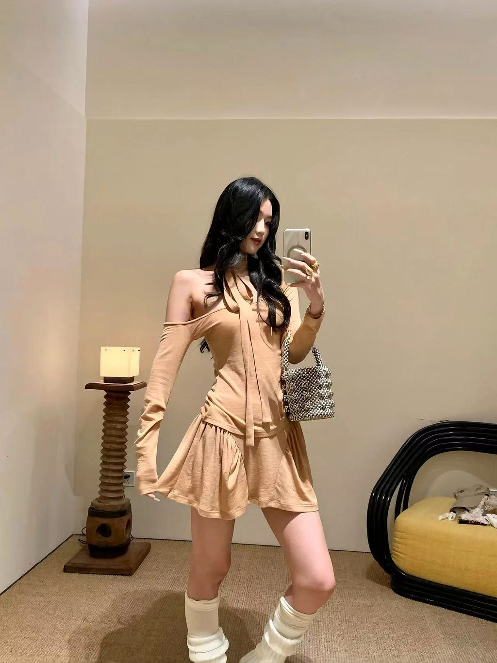 Asymmetric Off-Shoulder Knit Set