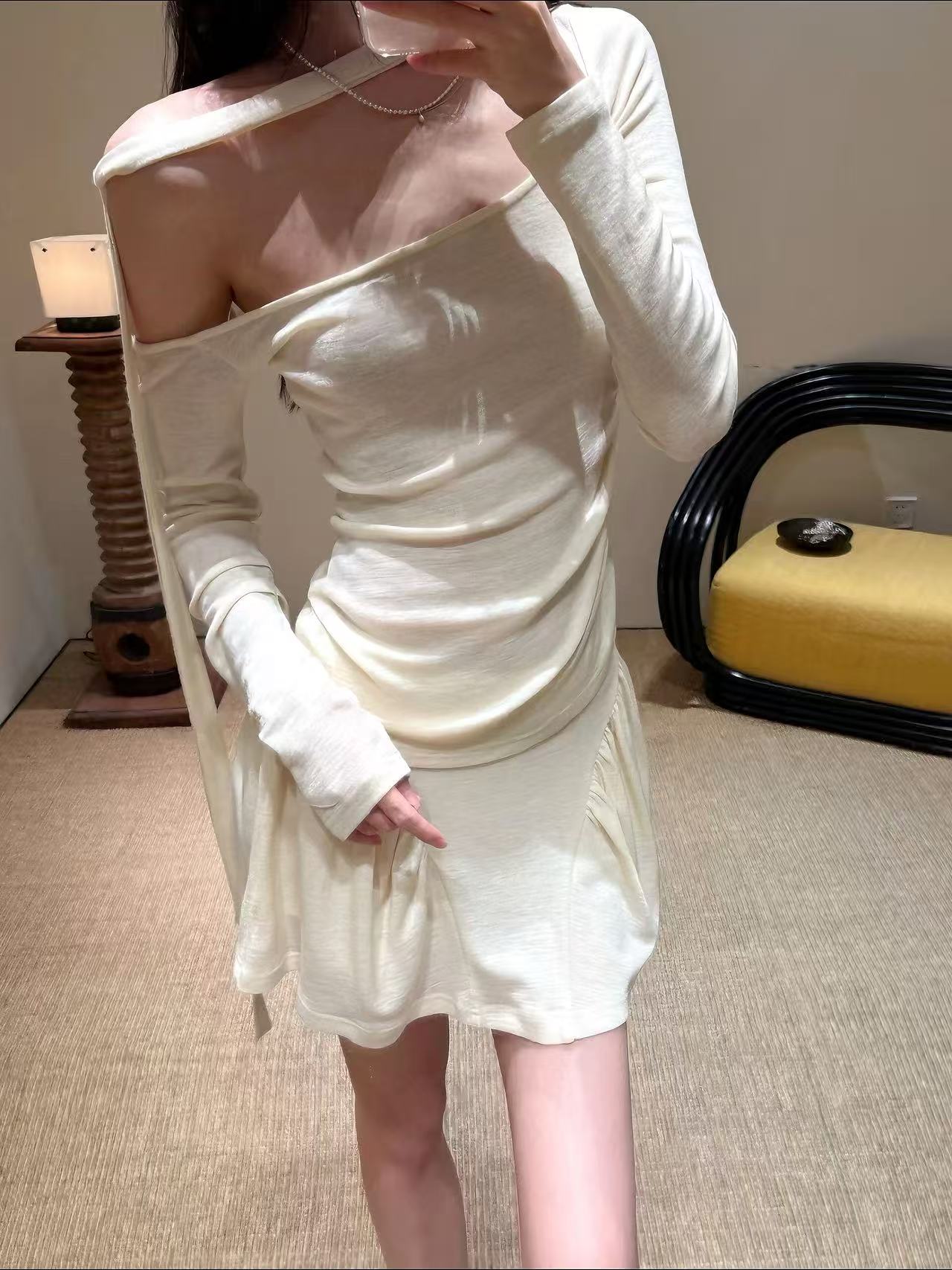 Asymmetric Off-Shoulder Knit Set