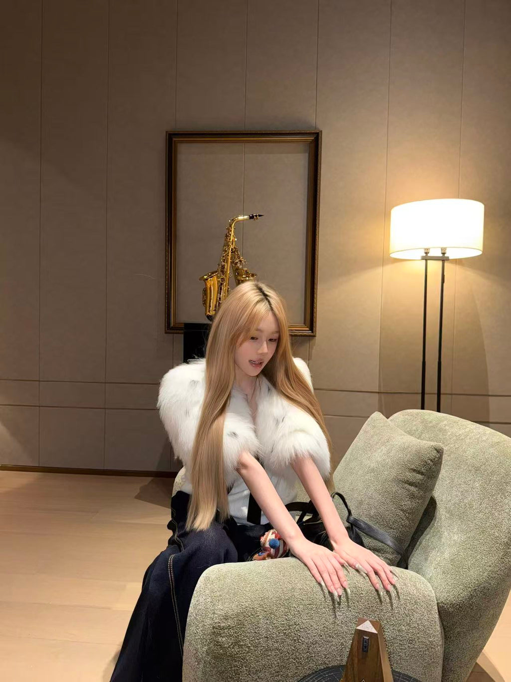 Ivory Dot Fur Cape Vest