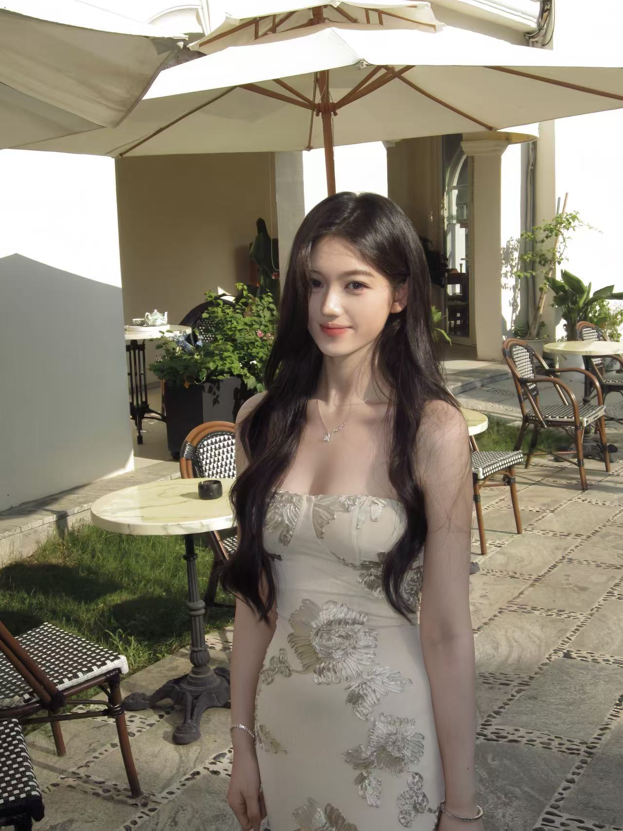 Embroidered Mesh Strap Maxi Dress