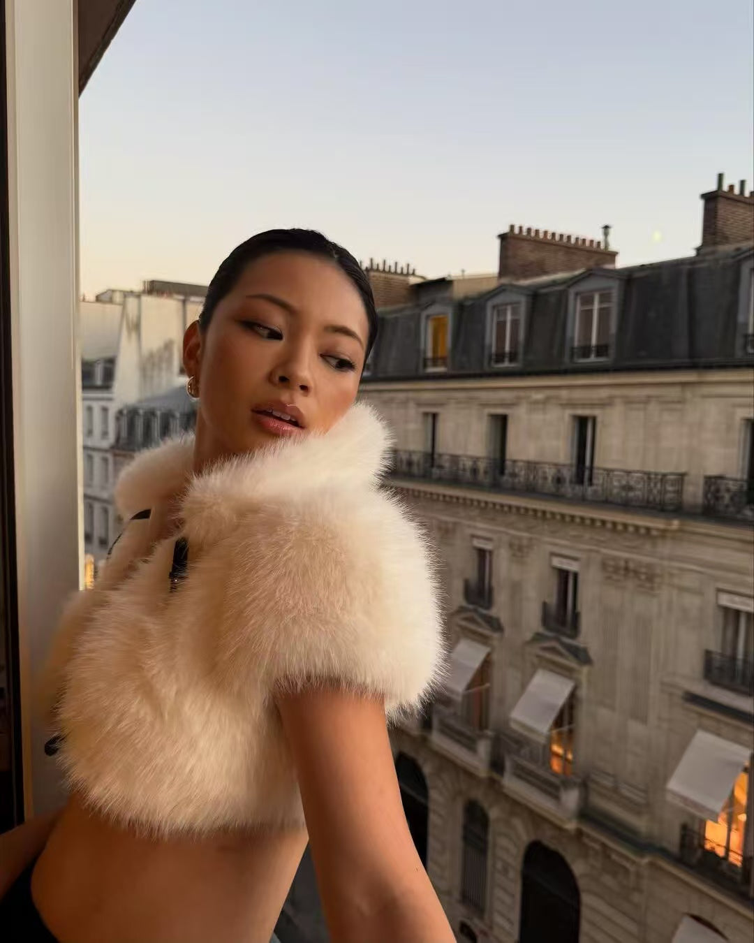 Ivory Faux Fur Cropped Cape Jacket