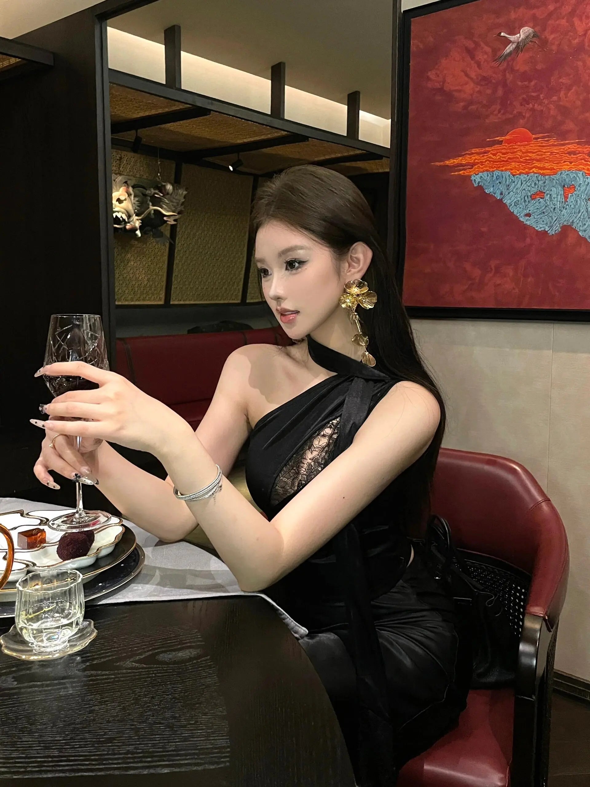 Lace Panel Satin Sleeveless Top - Velanocta