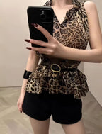 Leopard Print Ruffle Halter Top