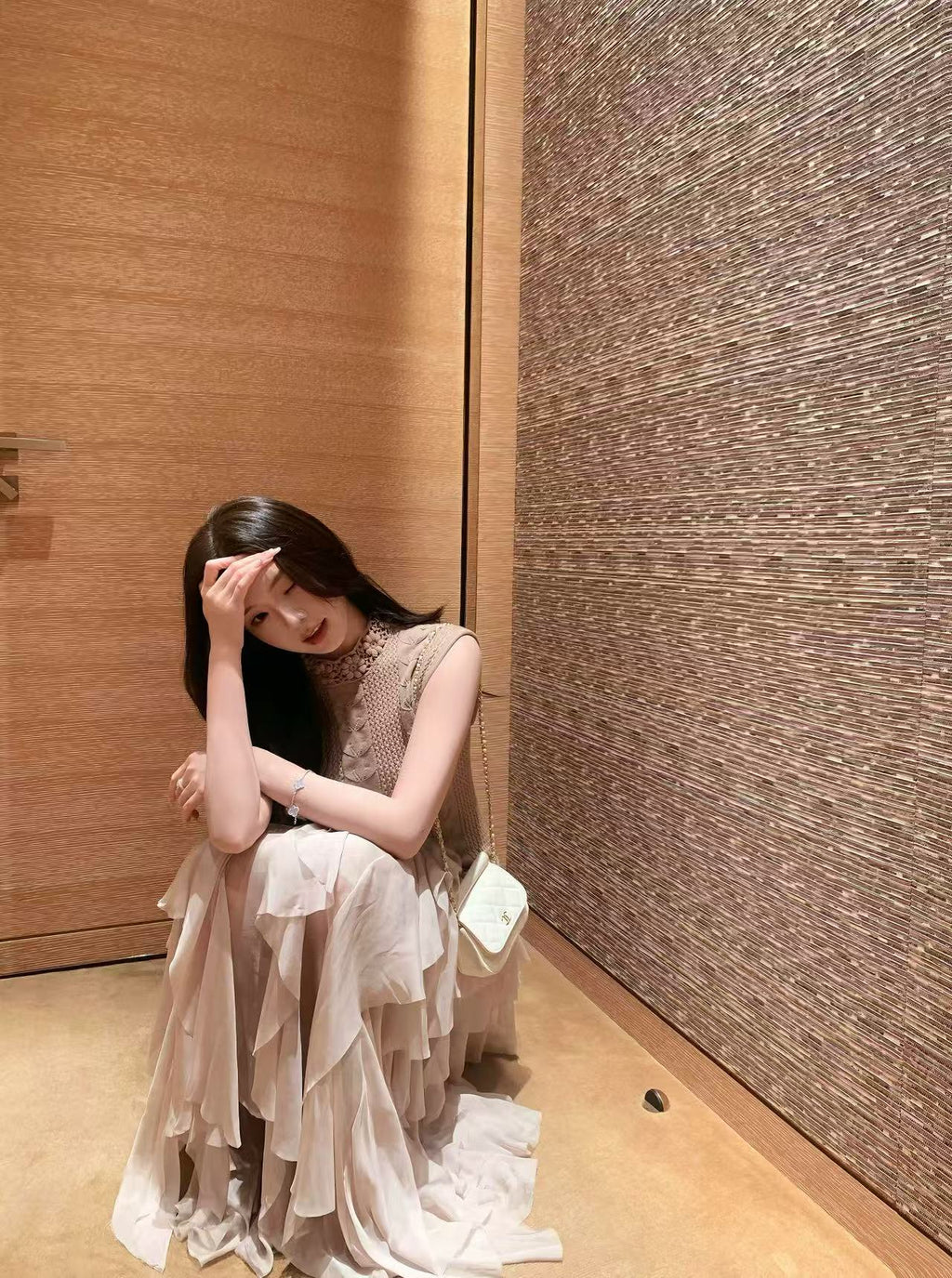 Textured Knit & Layered Chiffon Maxi Dress