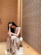 Textured Knit & Layered Chiffon Maxi Dress