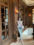 Off-Shoulder Knit Top with Mock Neck