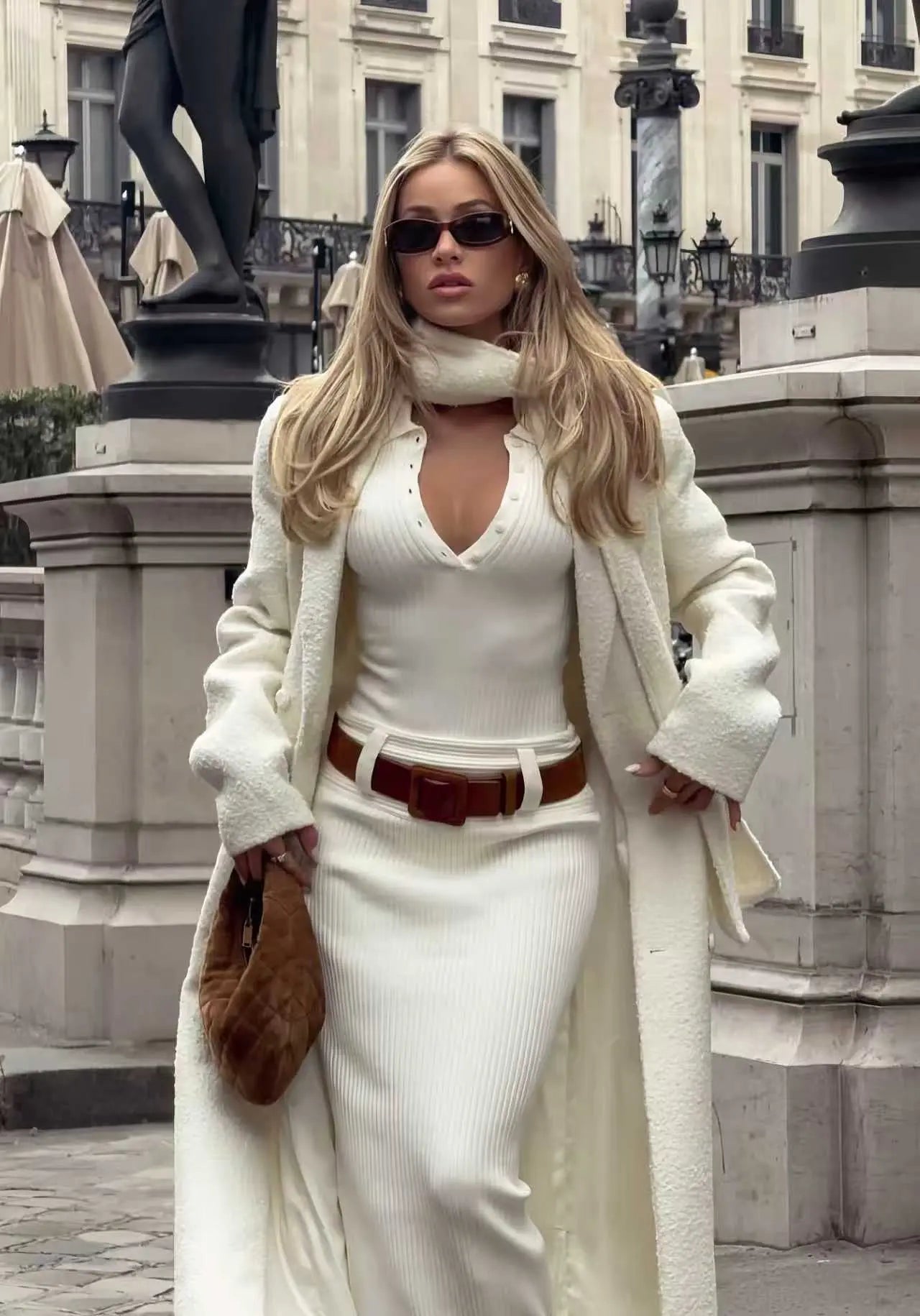 Ribbed Polo & Knit Skirt Stylish Outfit - Velanocta