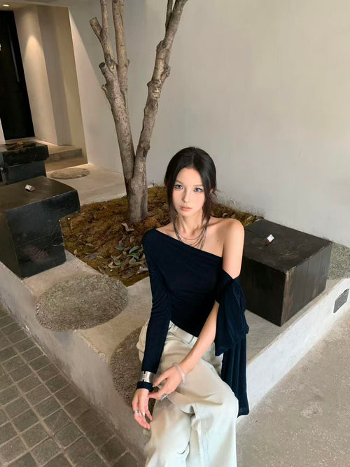 Asymmetric Off-Shoulder Draped Top