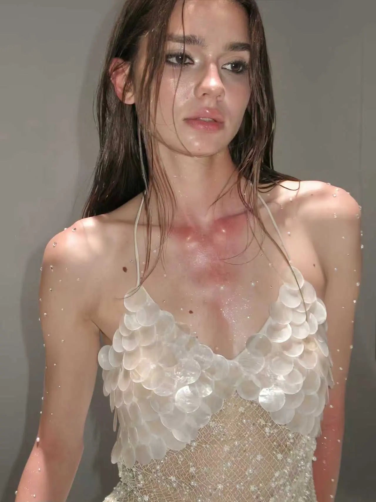 Beaded Sheer Halter Top & Mini Skirt Set - Velanocta