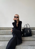 Lace-Trim Knotted V-Neck Long Sleeve Top