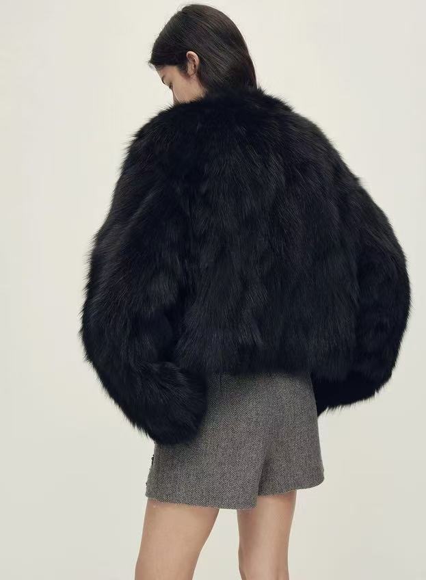 Black Raccoon-Trim Coat