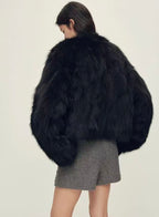 Black Raccoon-Trim Coat