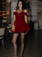 Velvet Off-Shoulder Party Mini Dress