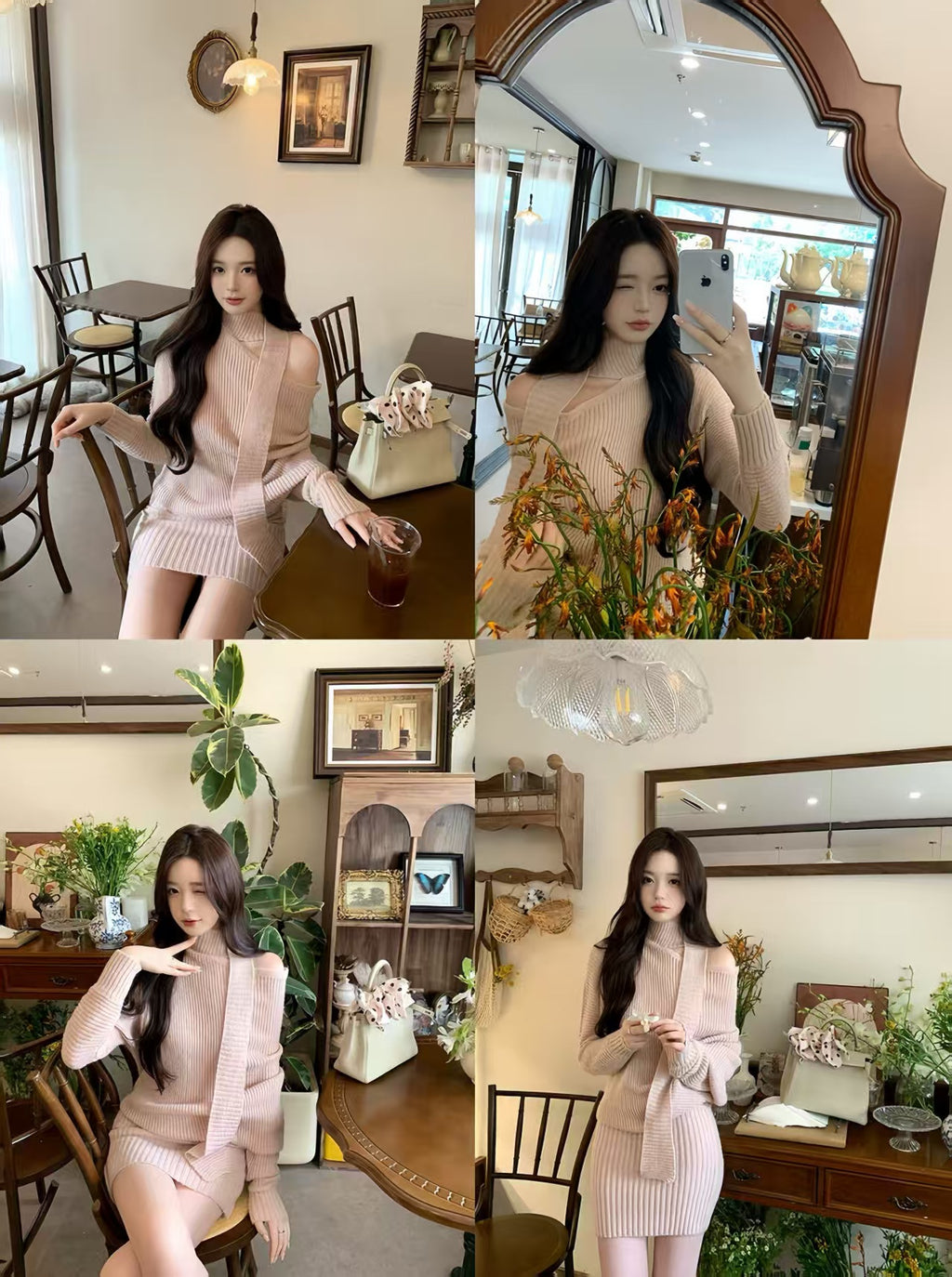 Scarf-Neck Off-Shoulder Ribbed Knit Mini Dress