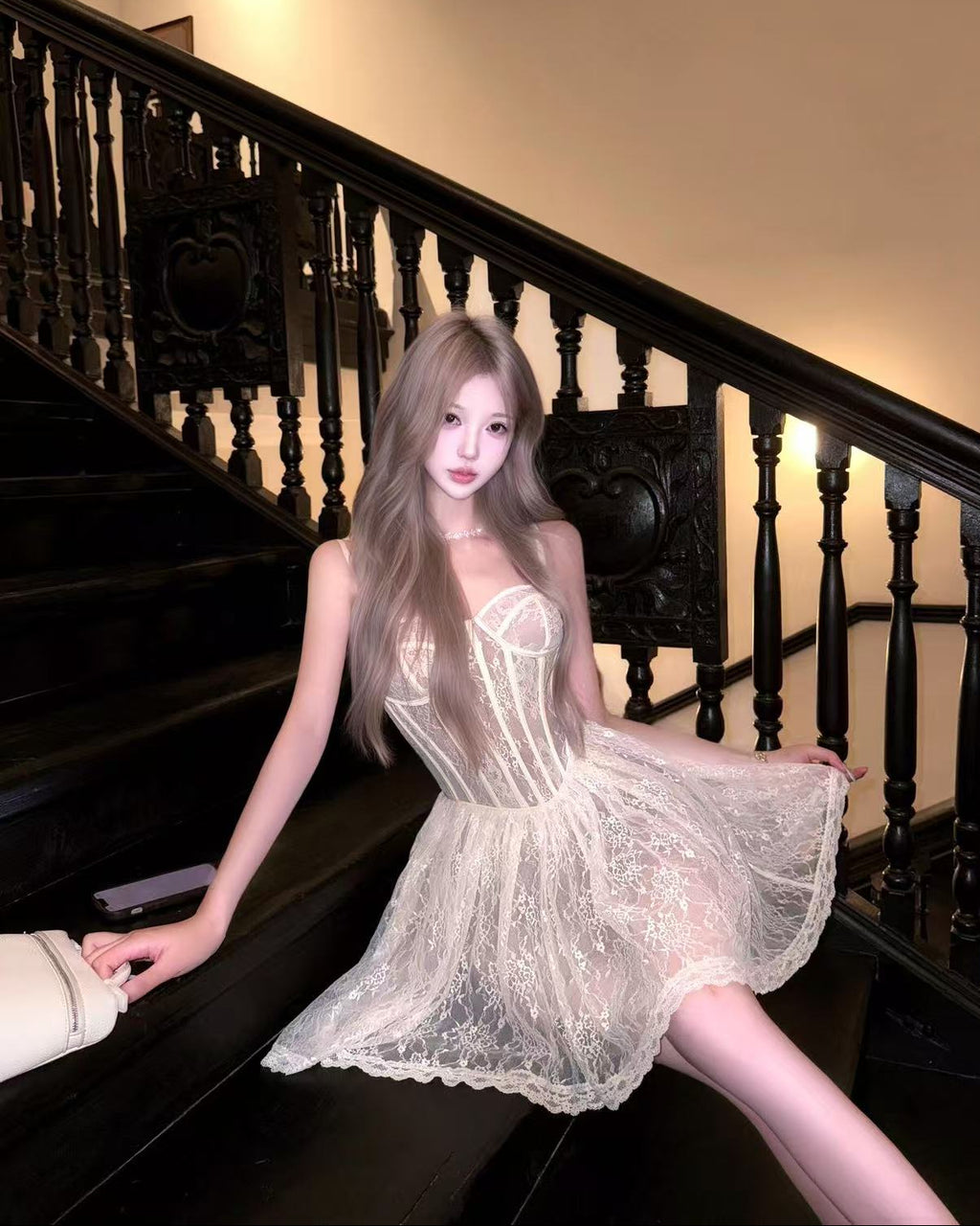 Ivory Lace Corset Midi Dress