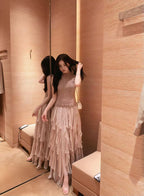 Textured Knit & Layered Chiffon Maxi Dress