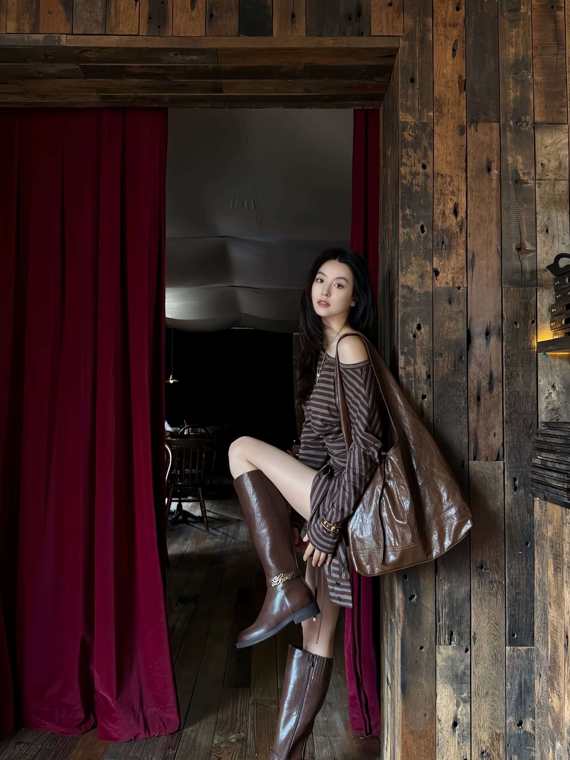 Striped Asymmetrical Shoulder Top & Wrap Shorts Set