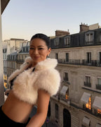 Ivory Faux Fur Cropped Cape Jacket