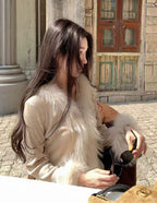 Soft Wool & Raccoon Fur Trim Knit Cardigan