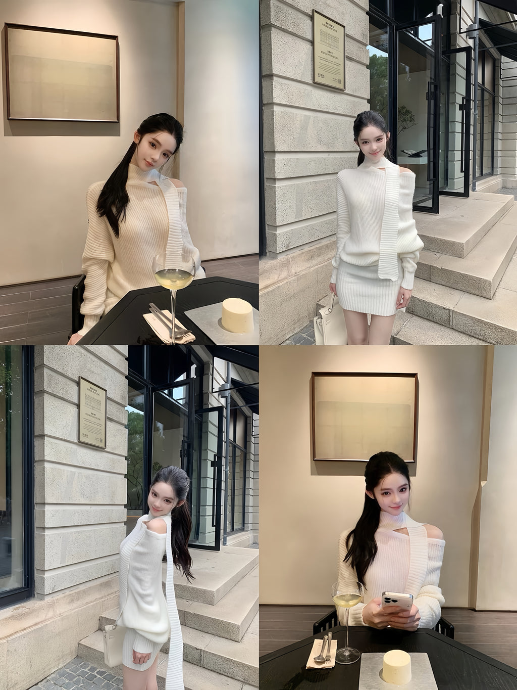 Scarf-Neck Off-Shoulder Ribbed Knit Mini Dress