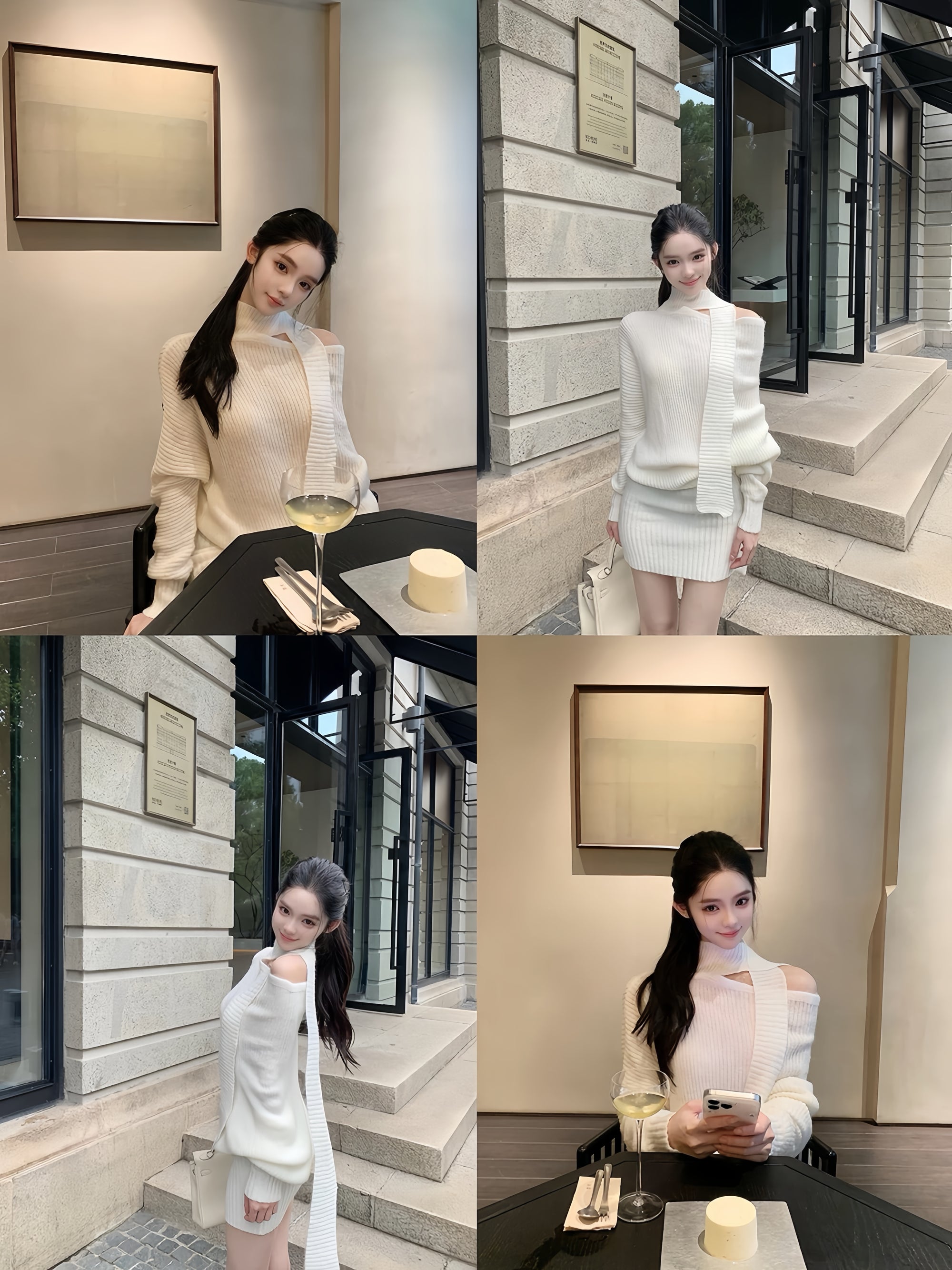 Scarf-Neck Off-Shoulder Ribbed Knit Mini Dress