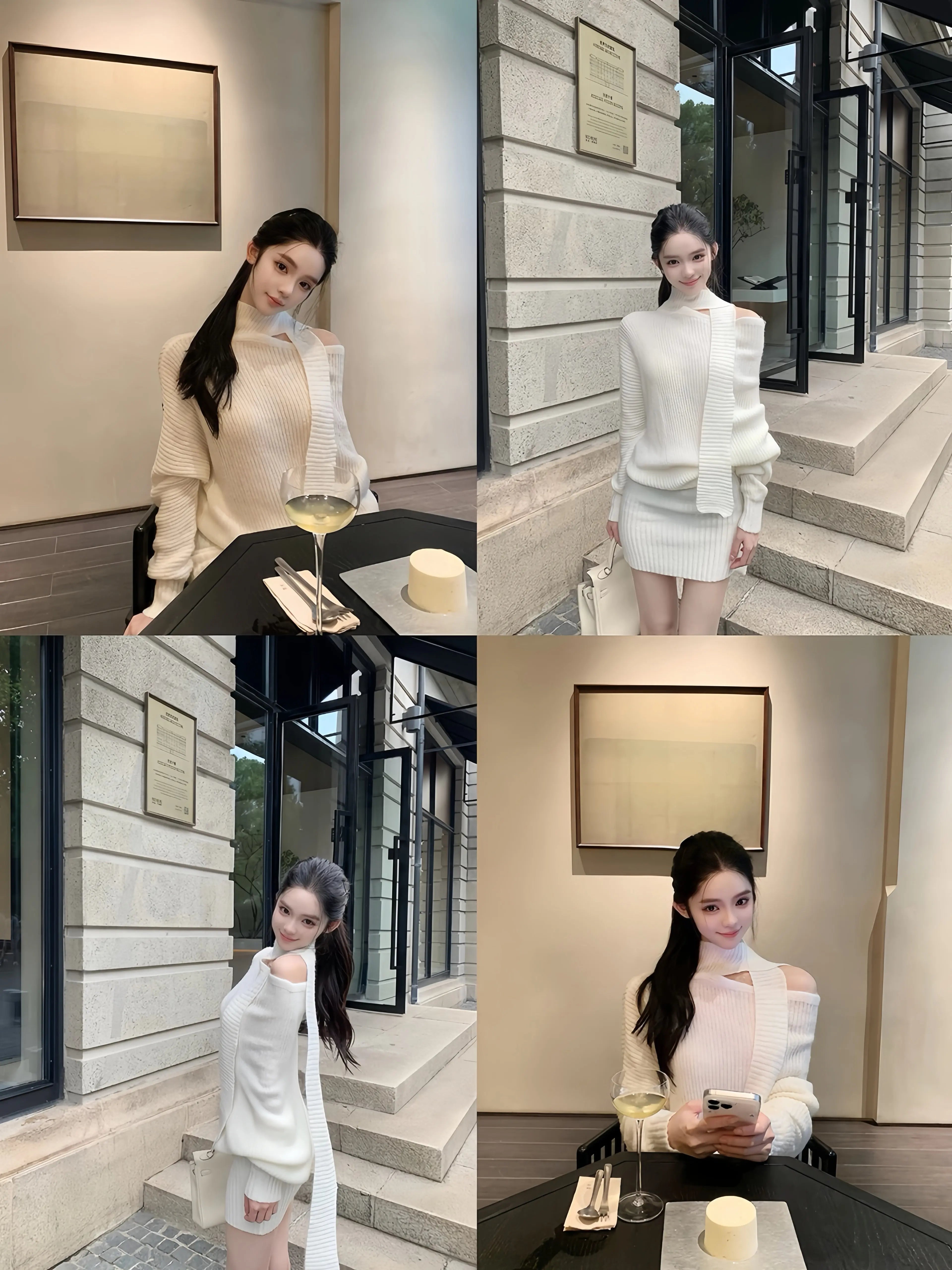 Scarf-Neck Off-Shoulder Ribbed Knit Mini Dress - Velanocta